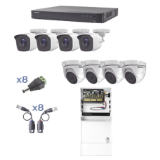 KIT TurboHD 1080p / DVR 8 Canales / 4 Cámaras Bala (exterior 2.8 mm) / 4 Cámaras Eyeball (exterior 2.8 mm) / Transceptores / Conectores